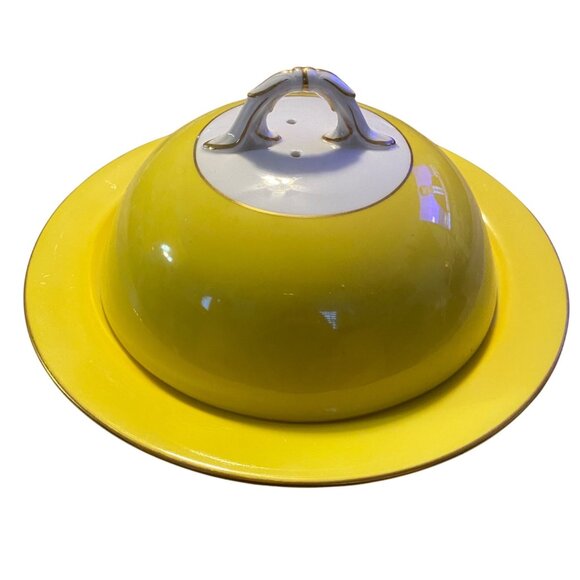 Antique Royal Worcester Porcelain Vegetable Cloche Yellow & White With Gold Acce - Picture 1 of 11